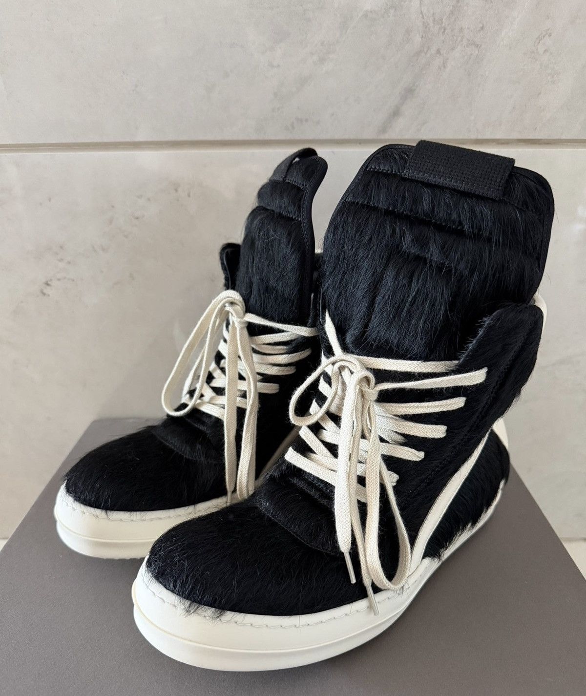 Rick Owens Rick Owens Ponyhair High-Top Geobasket Sneakers Size US 7 / EU 40 - 3 Thumbnail