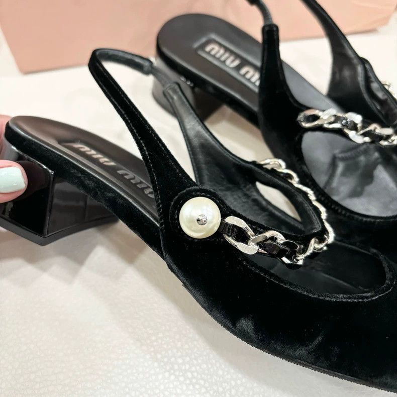 Prada Miumiu Velvet Mary Jane Shoes with Pearl -2505 Size US 7 / IT 37 - 3 Thumbnail