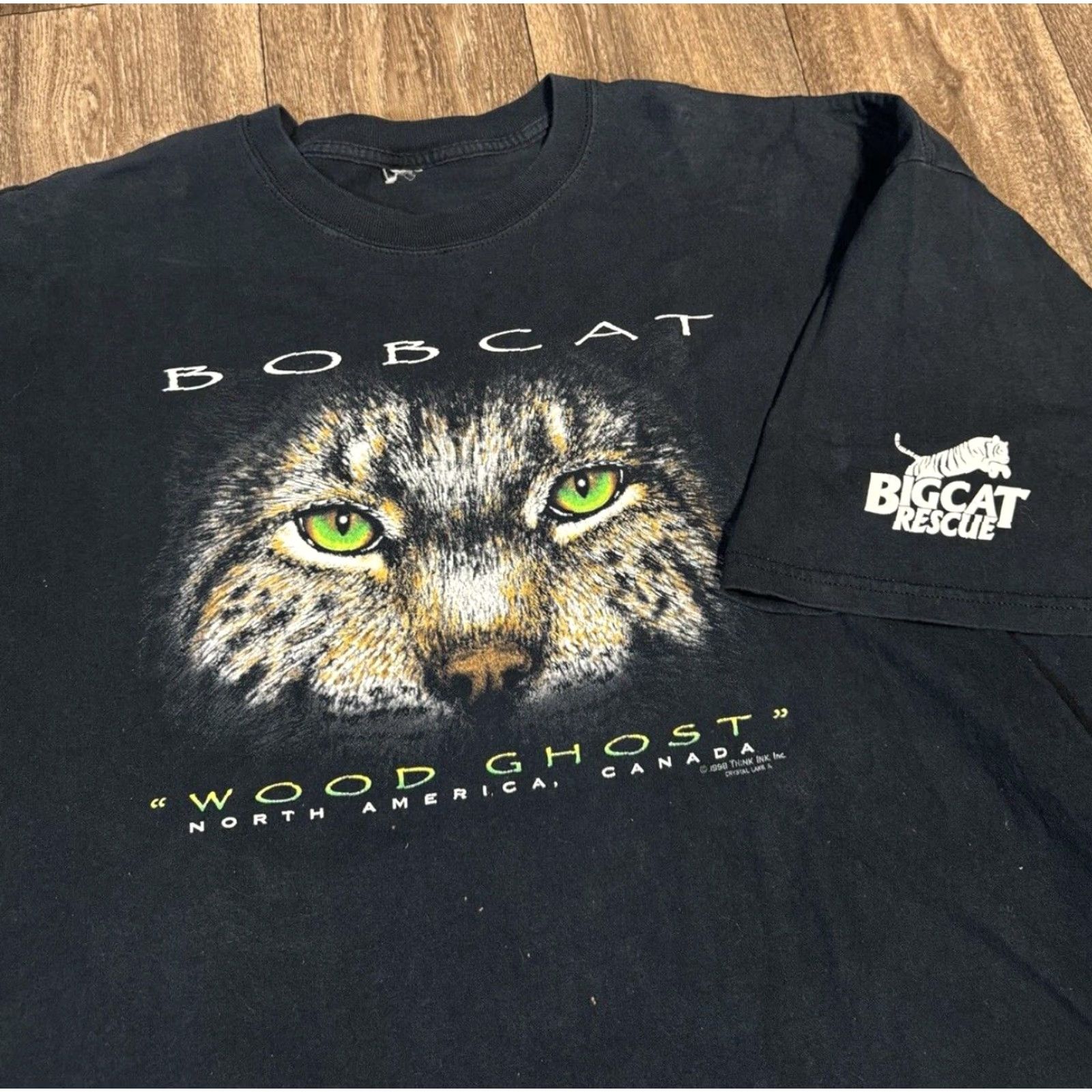 Vintage VINTAGE Bobcat Canada Animal Nature Big Cat Rescue T-Shirt 2XL Men Black 90s Cats Baskin Tshirt Size US XXL / EU 58 / 5 - 2 Thumbnail