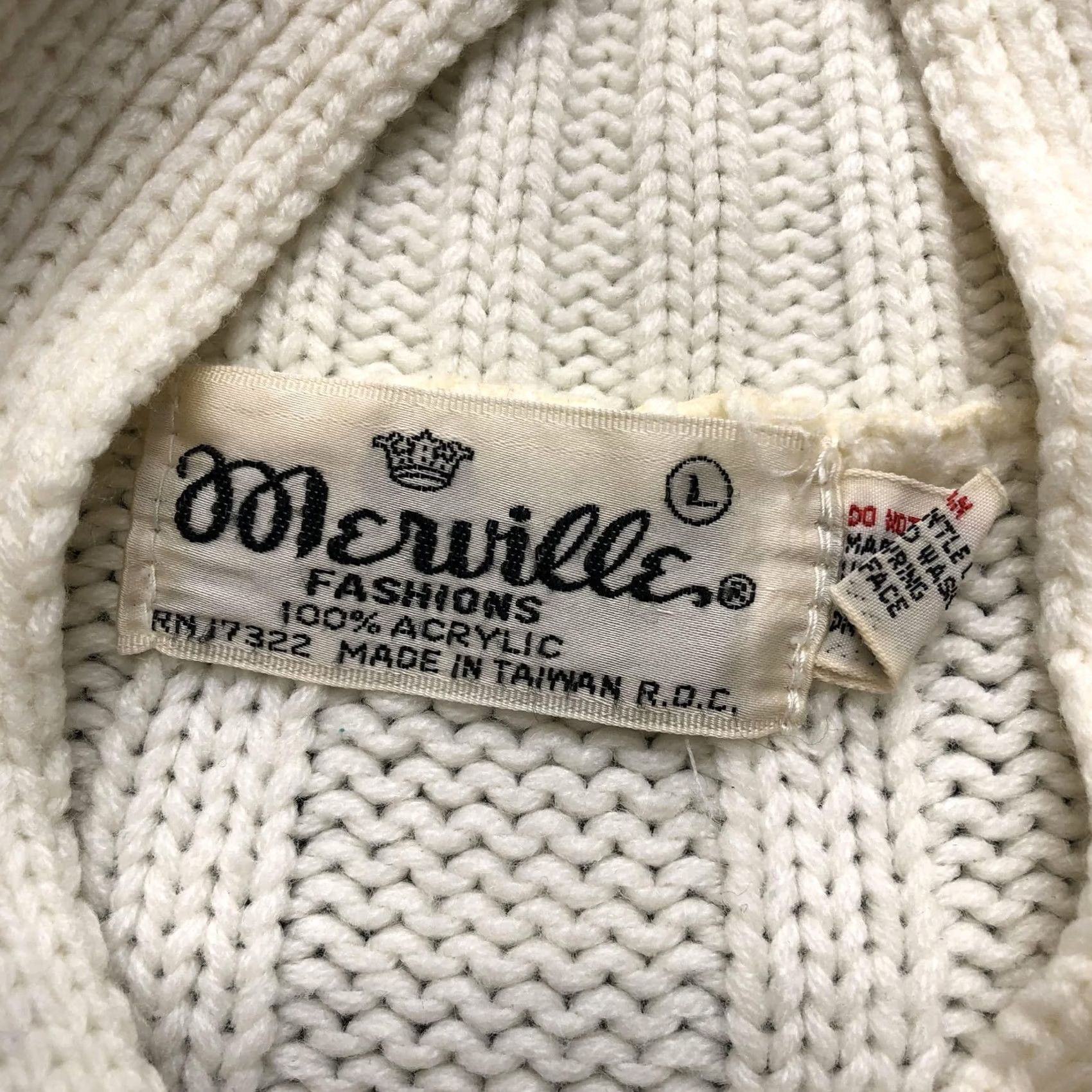 Vintage VINTAGE Merville Cardigan Sweater Womens Large White Cable-Turtleneck Pockets Size L / US 10 / IT 46 - 6 Thumbnail