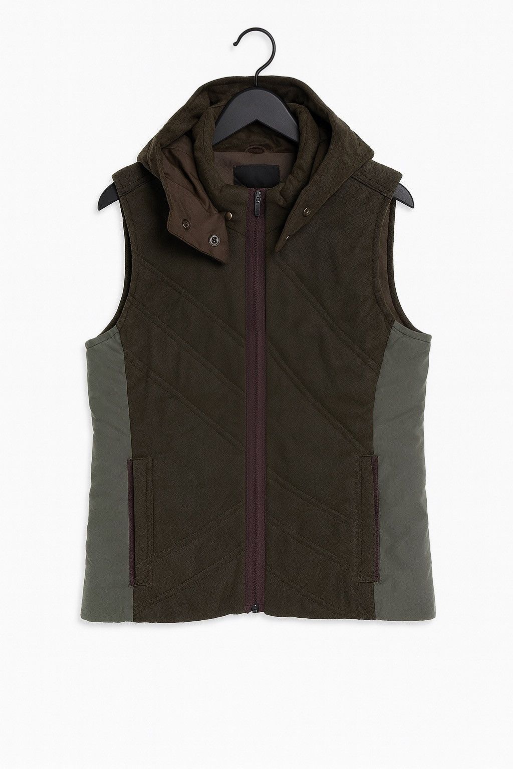 Born Military Style Quilted Hooded Vest – Olive Green