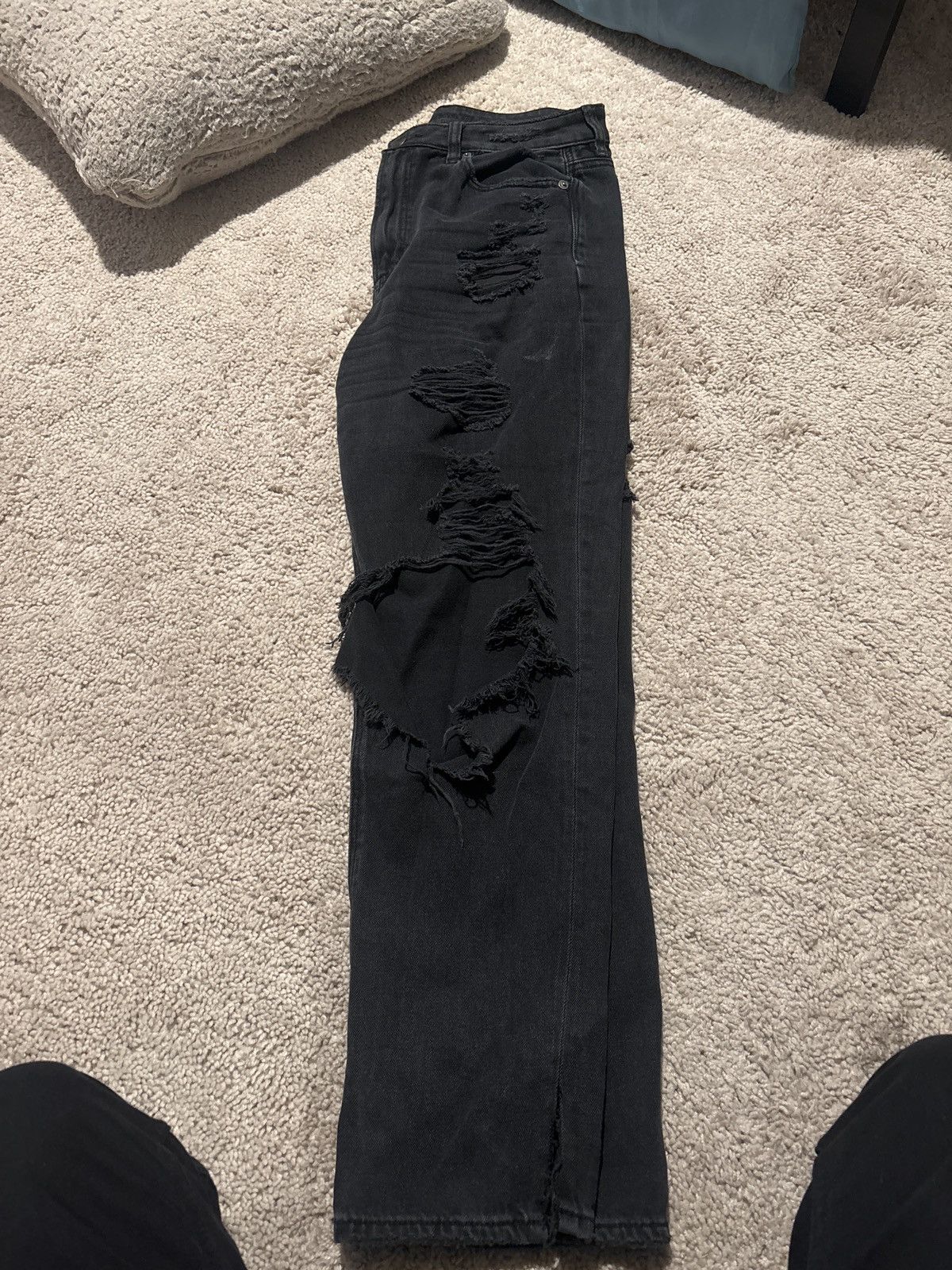 American Eagle Outfitters Heavily Distressed Black Jeans Size 30" / US 8 / IT 44 - 3 Thumbnail