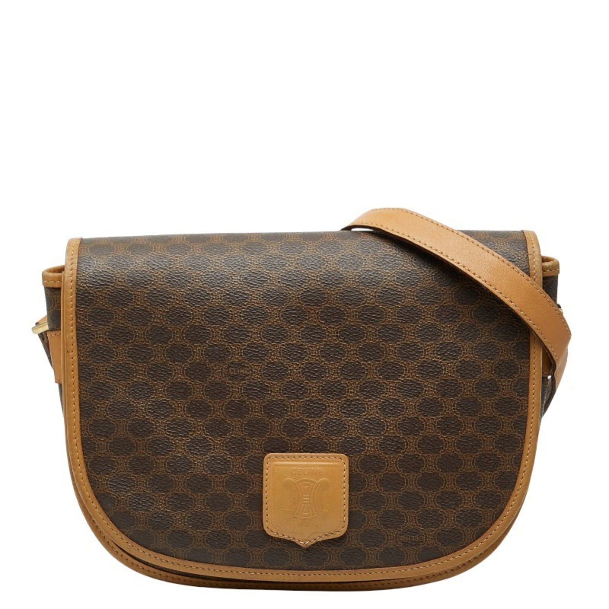 Celine Macadam Crossbody Shoulder Bag in Brown and Beige Leather for Women
