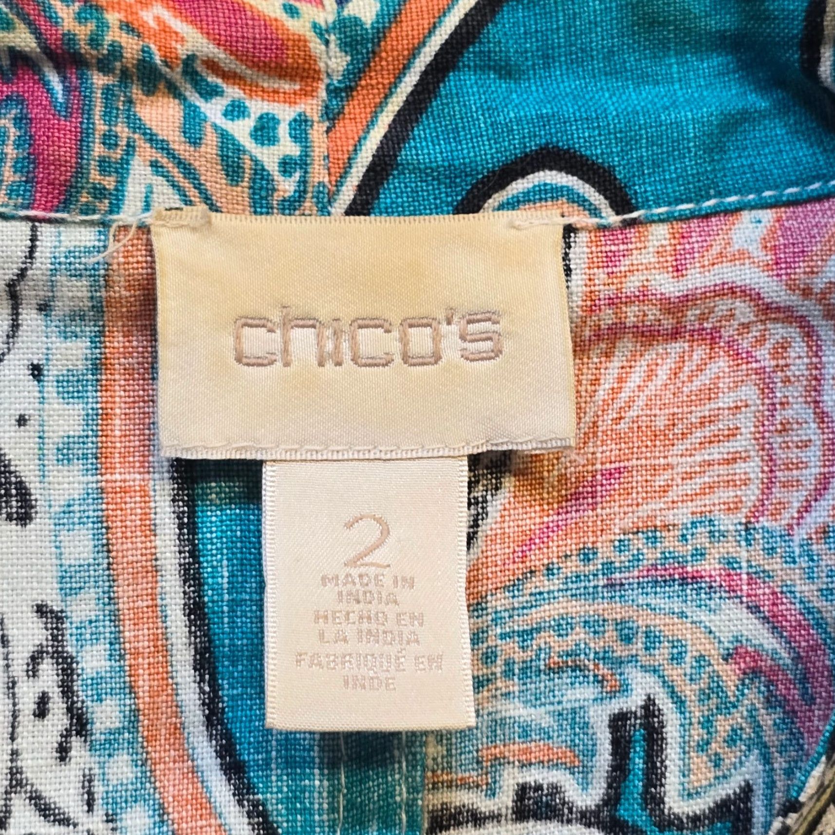 Vintage Chicos Jacket Womens Large Blue Paisley Linen 3/4 Sleeve Open Blazer Casual Size L / US 10 / IT 46 - 3 Thumbnail