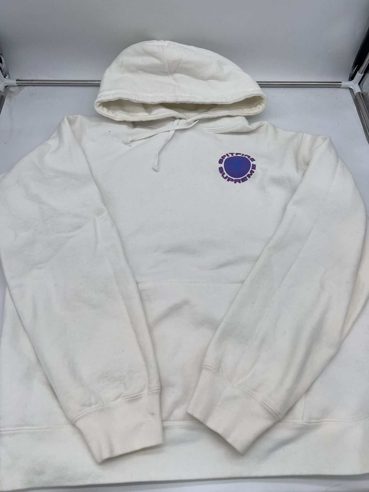 image of Supreme Spitfire Hooded Sweatshirt White Ss18 Size Extra Large Worn XL Purple Blue, Men's