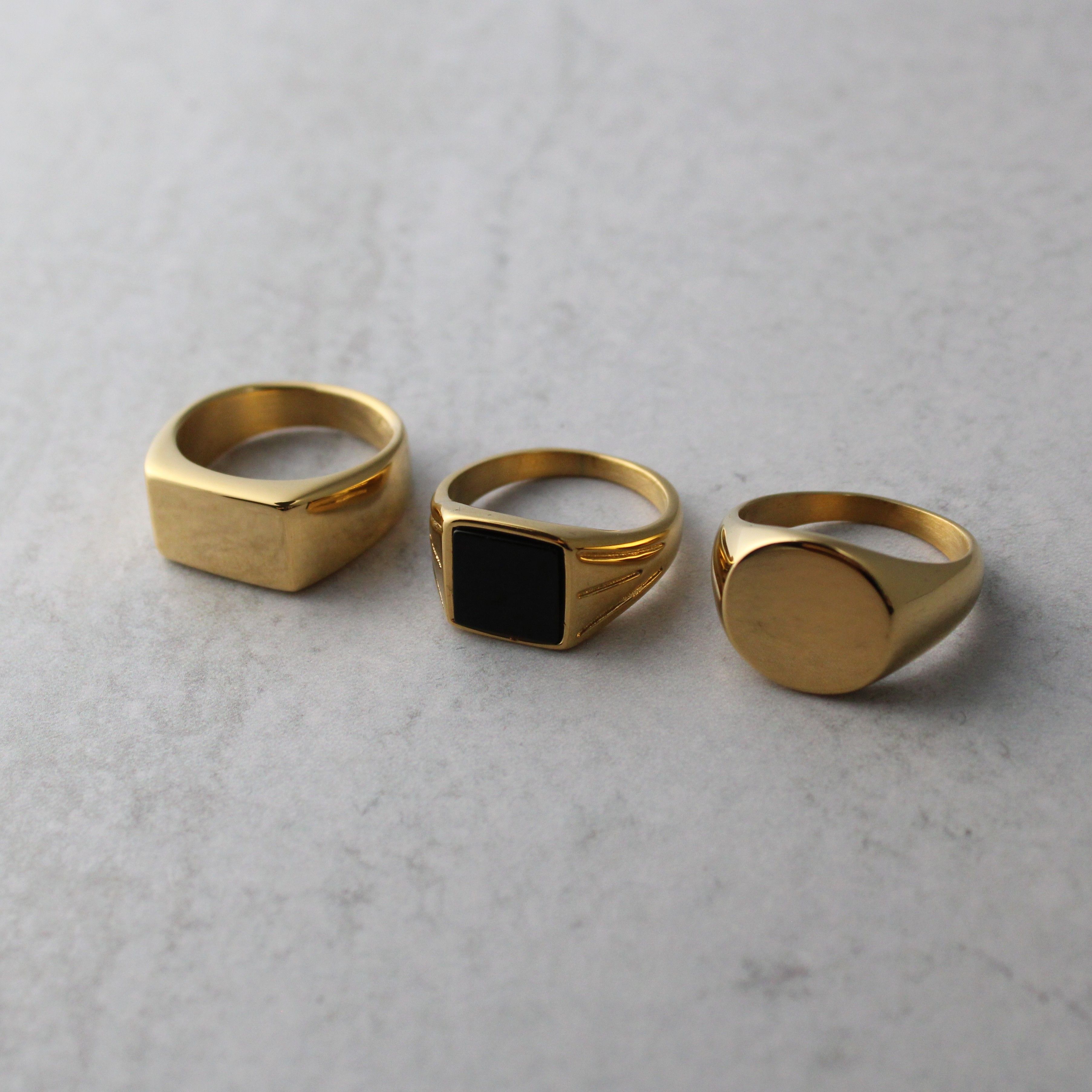 Jewelry Gold Rings Set - Rectangle Signet, Onyx Stone, Oval Signet Size ONE SIZE - 1 Thumbnail