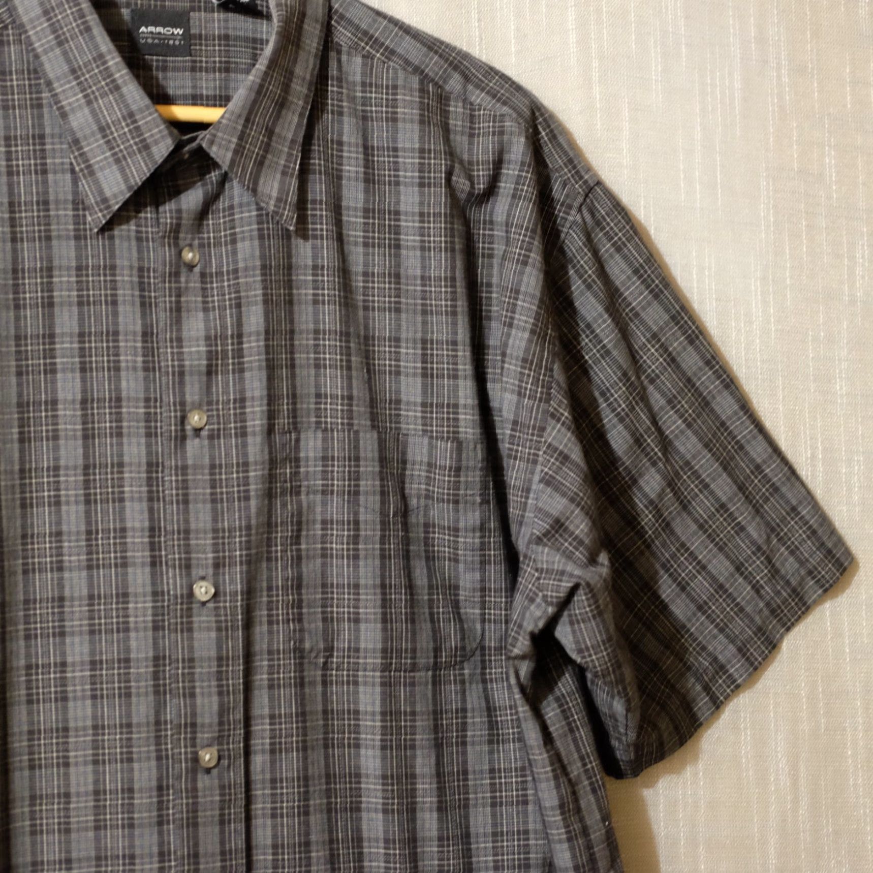 Arrow ARROW Mens XL Short Sleeve Shirt Plaid Black/Dark Green/White Button-Up Easy Care Pockets Size US XL / EU 56 / 4 - 3 Thumbnail