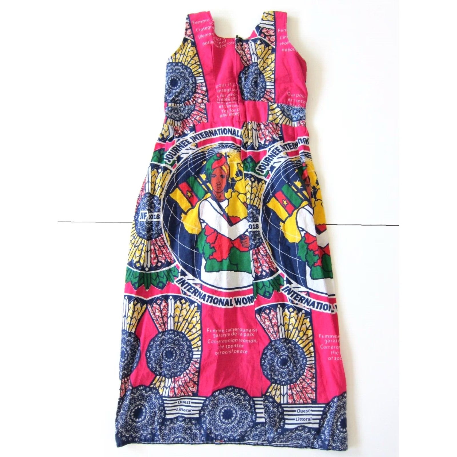 Vintage Handmade Pink Blue Peace International Woman Sleeveless Empire Tank Sun Dress S Size S / US 4 / IT 40 - 2 Thumbnail