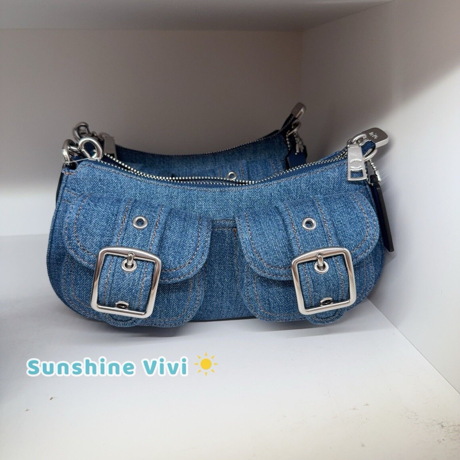 Coach NWT Coach Ashton Bag In Signature Denim CAK44 Silver/Indigo Size ONE SIZE - 1 Thumbnail