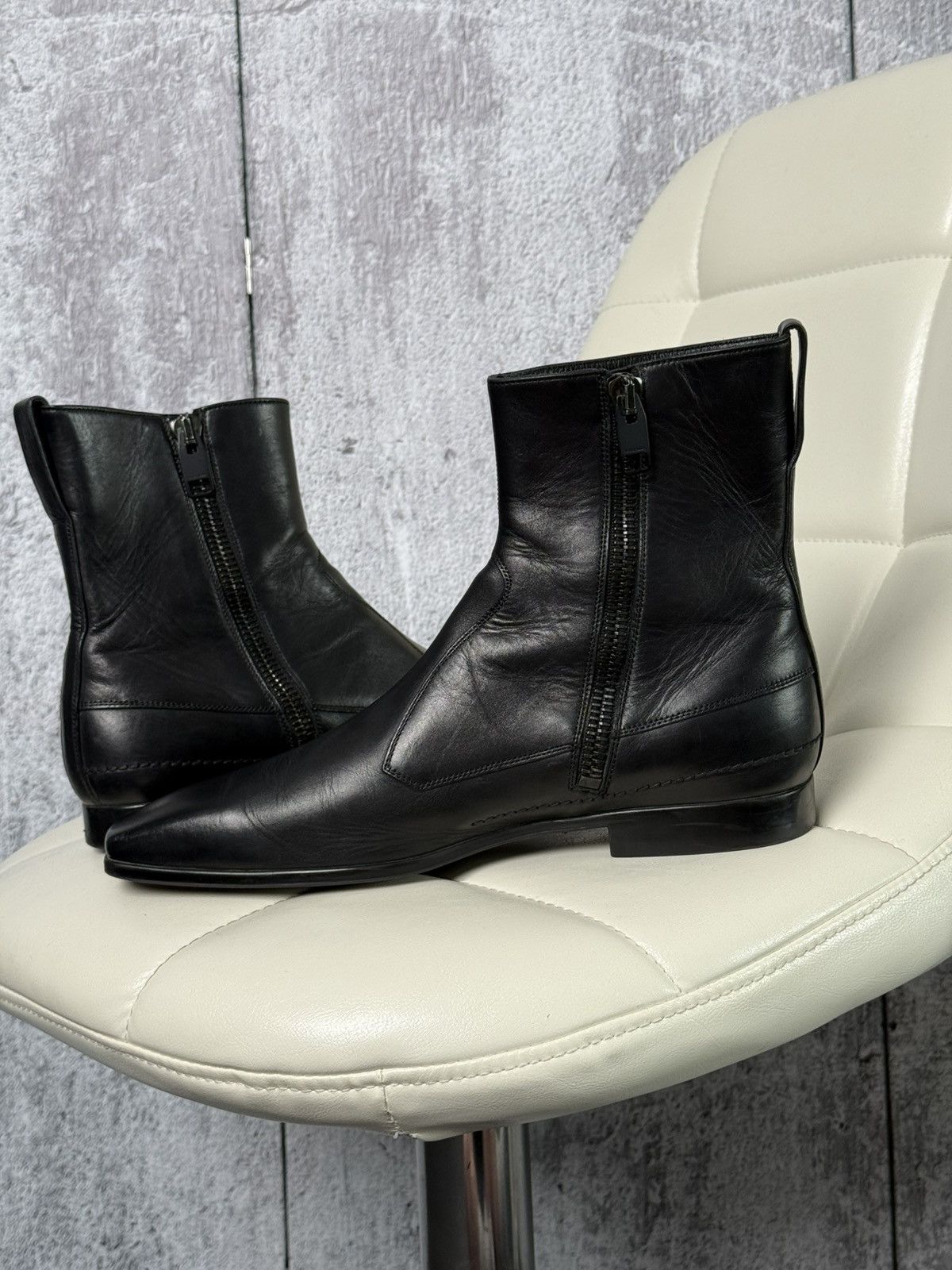 Dior × Hedi Slimane Dior Homme AW 2007 HEDI SLIMANE Era Zip-Up Leather Boots Size US 8.5 / EU 41-42 - 12 Thumbnail