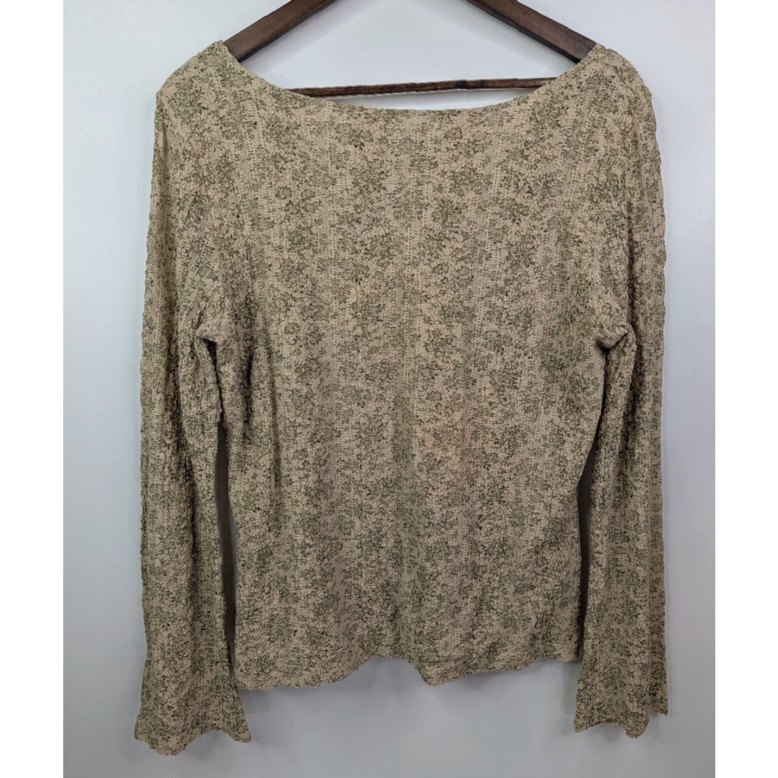 J. Jill J. Jill Blouse Shirt Womens Beige Floral Long Sleeve Round Neck L Regular Stretch Chiffon Lined Bell Sleeve Casual Modern Size L / US 10 / IT 46 - 3 Thumbnail