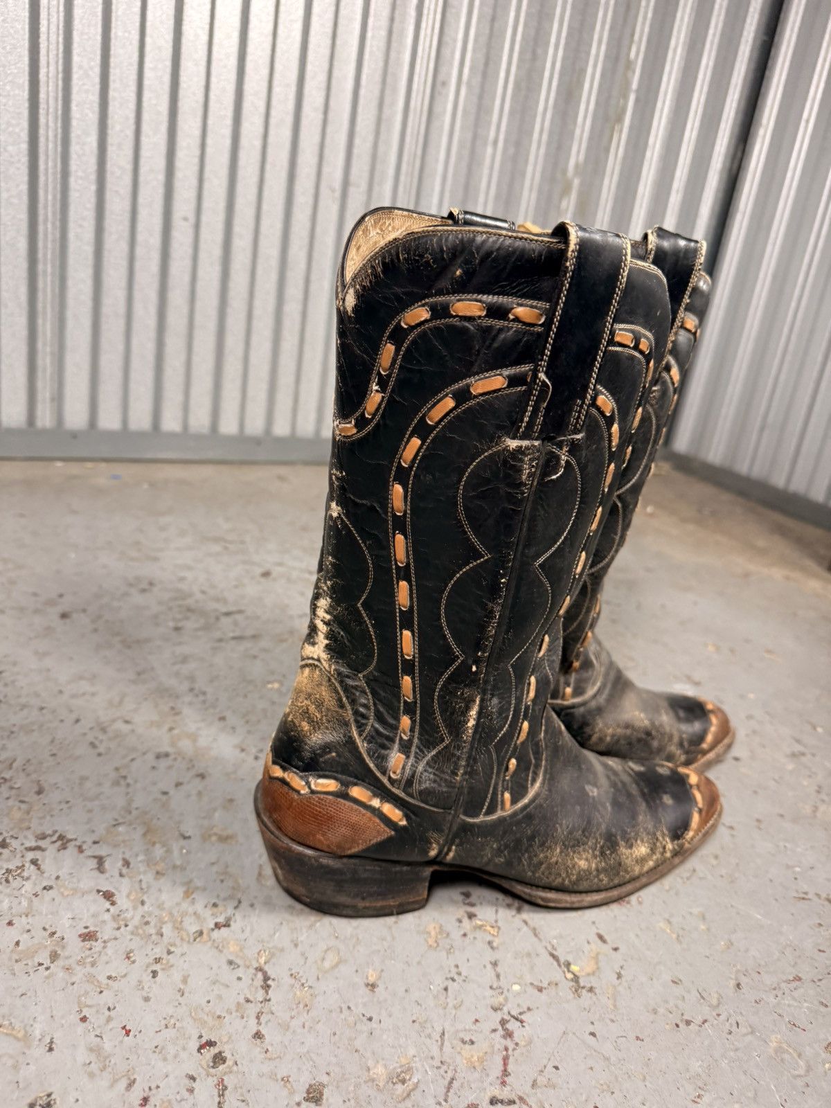 Vaquera 80s Vintage Vaquero Distressed Brown Lizard Toe Cowboy Boots Size US 9 / EU 42 - 3 Thumbnail