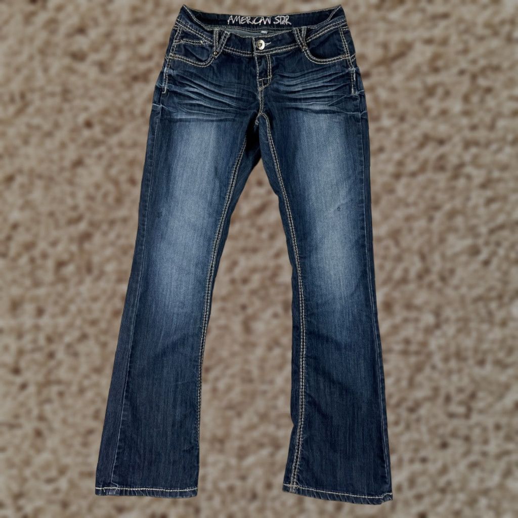 Denime VINTAGE American Star Jeans Women 9 Blue Denim Bootcut Dark Wash Distressed Cotton Stars Size 30" / US 8 / IT 44 - 1 Thumbnail