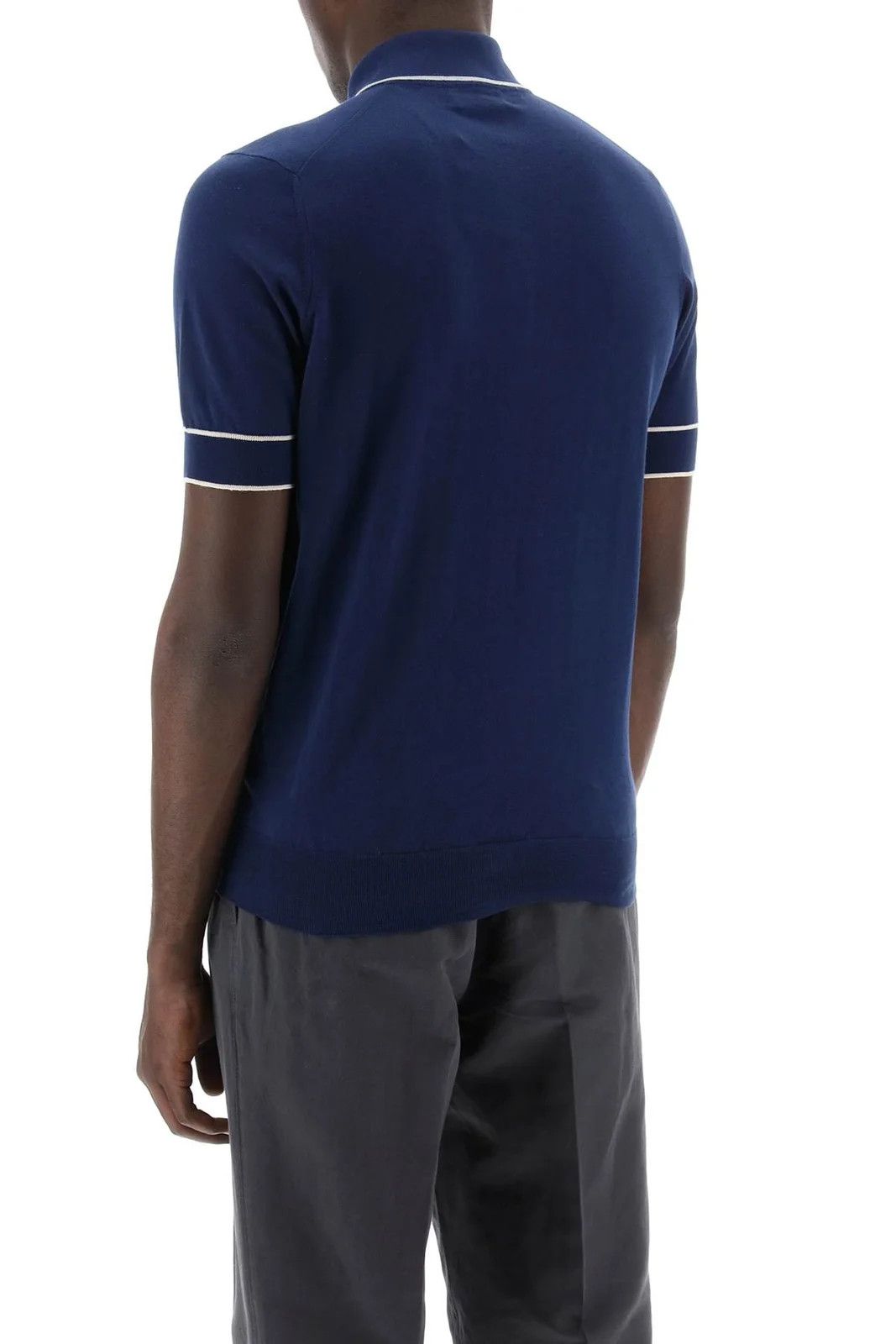 Brunello Cucinelli o1w1db10725 Knitted Short Sleeved Polo Shirt in Navy Blue Size US XL / EU 56 / 4 - 3 Thumbnail