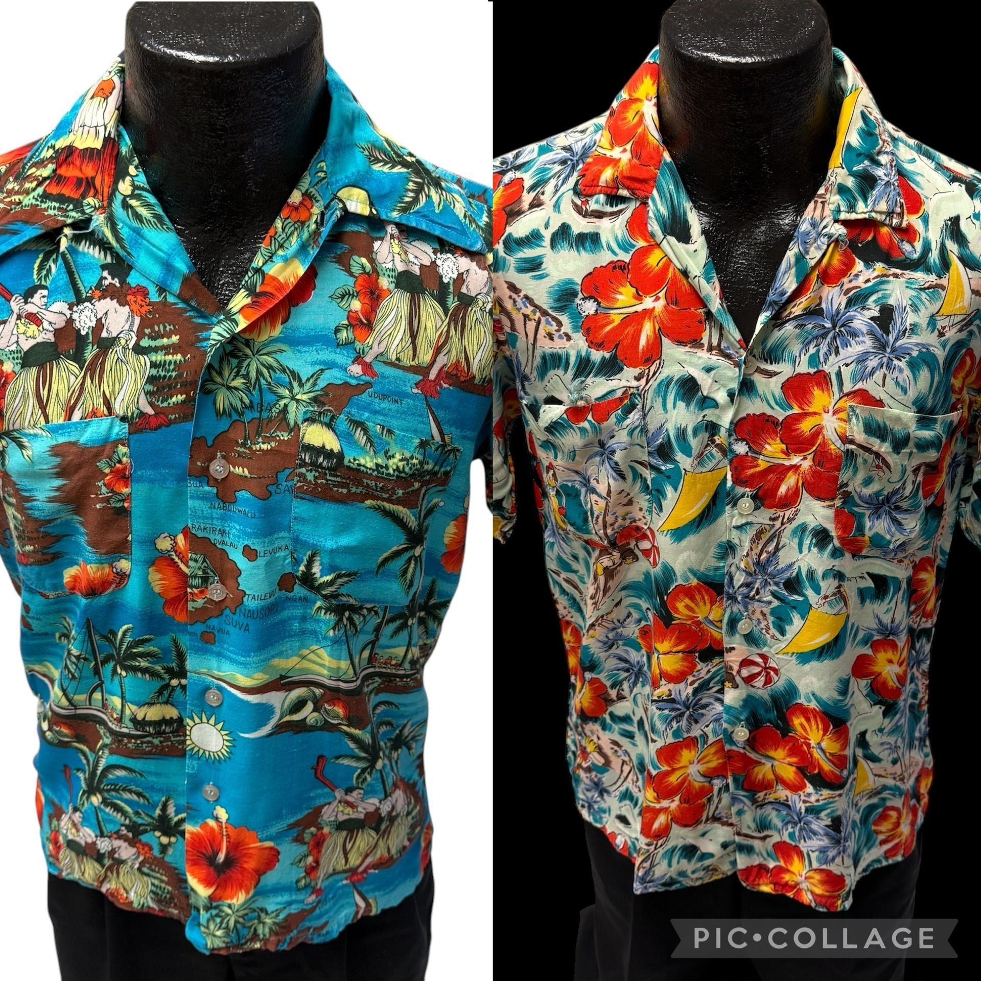Other 2 pc LOT Vtg Wedding FIGHTING SAVAGES Floral Hawaiian Shirts Size US S / EU 44-46 / 1 - 1 Thumbnail