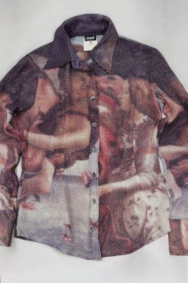 Dolce & Gabbana 2000s Dolce & Gabbana The Birth of Venus Pixel Silk Shirt Size S / US 4 / IT 40 - 2 Thumbnail