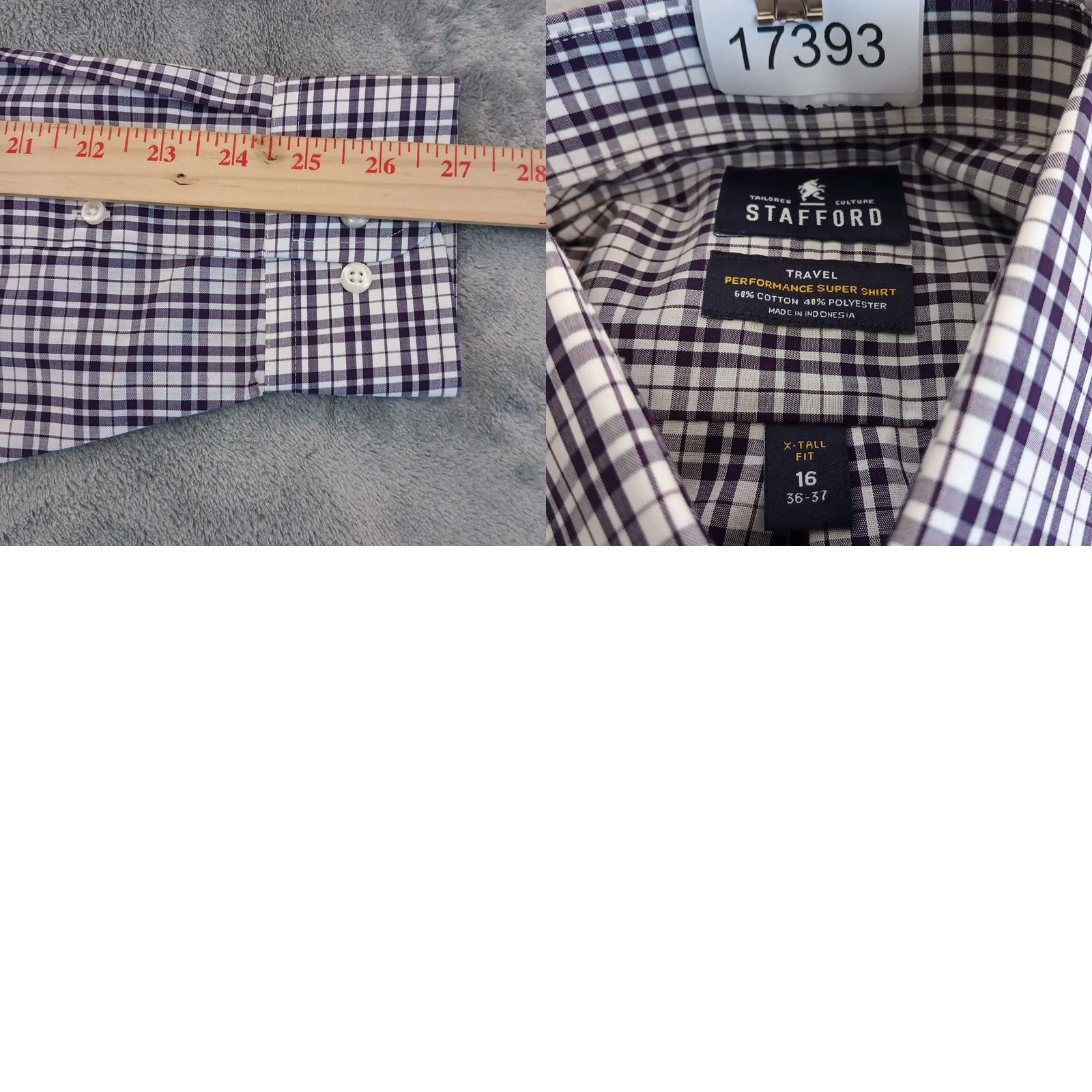 Stafford Stafford Shirt Mens Size 16 Tall Purple Plaid Long Sleeve Button Up Size US L / EU 52-54 / 3 - 8 Thumbnail