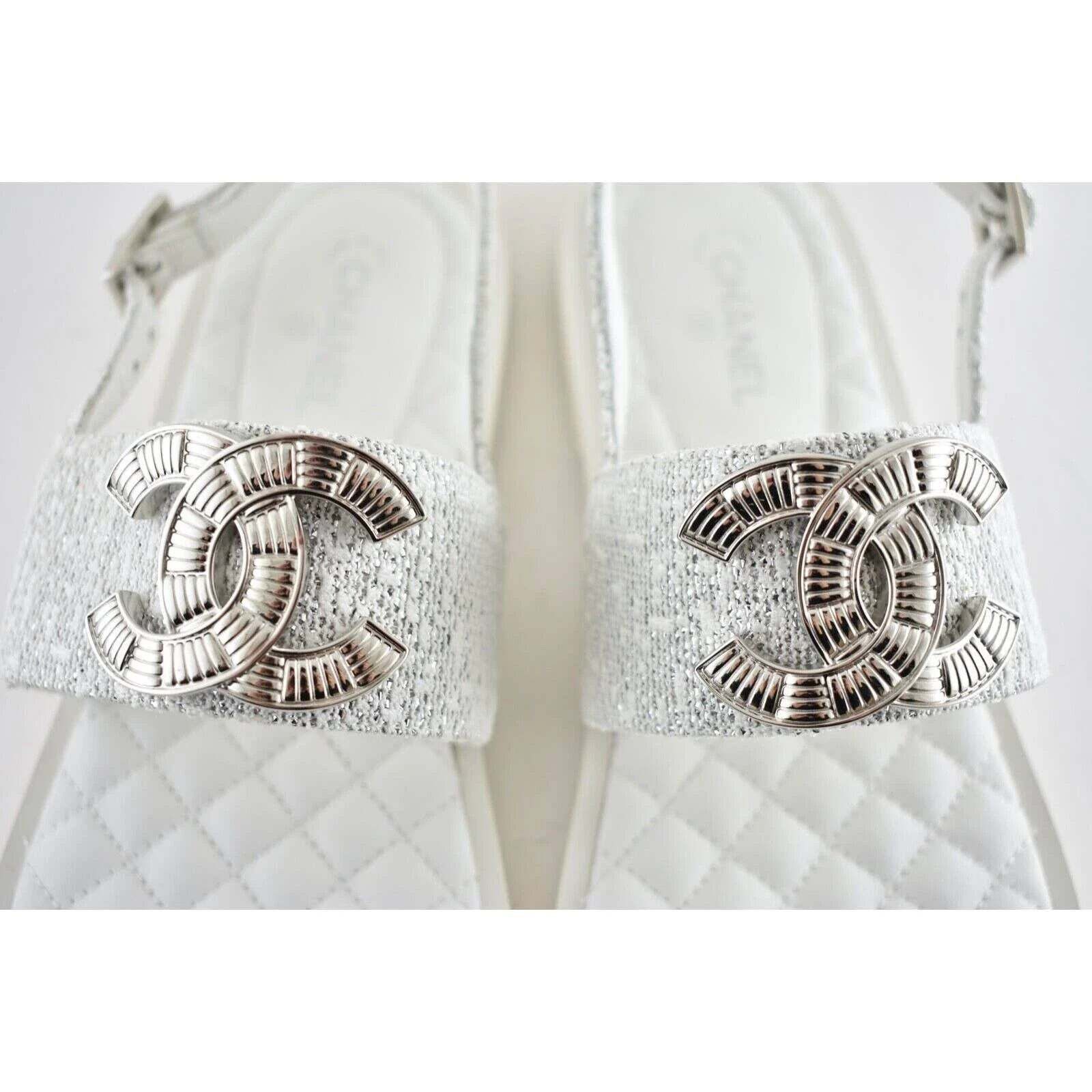 Chanel Chanel 19C White Silver Fantasy Fabric CC Logo Ankle Size US 10.5 / IT 40.5 - 7 Thumbnail