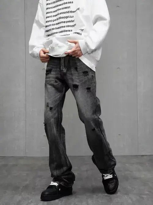 Japanese Brand × Jean High street ripped black and gray bootcut jeans Size US 32 / EU 48 - 1 Thumbnail