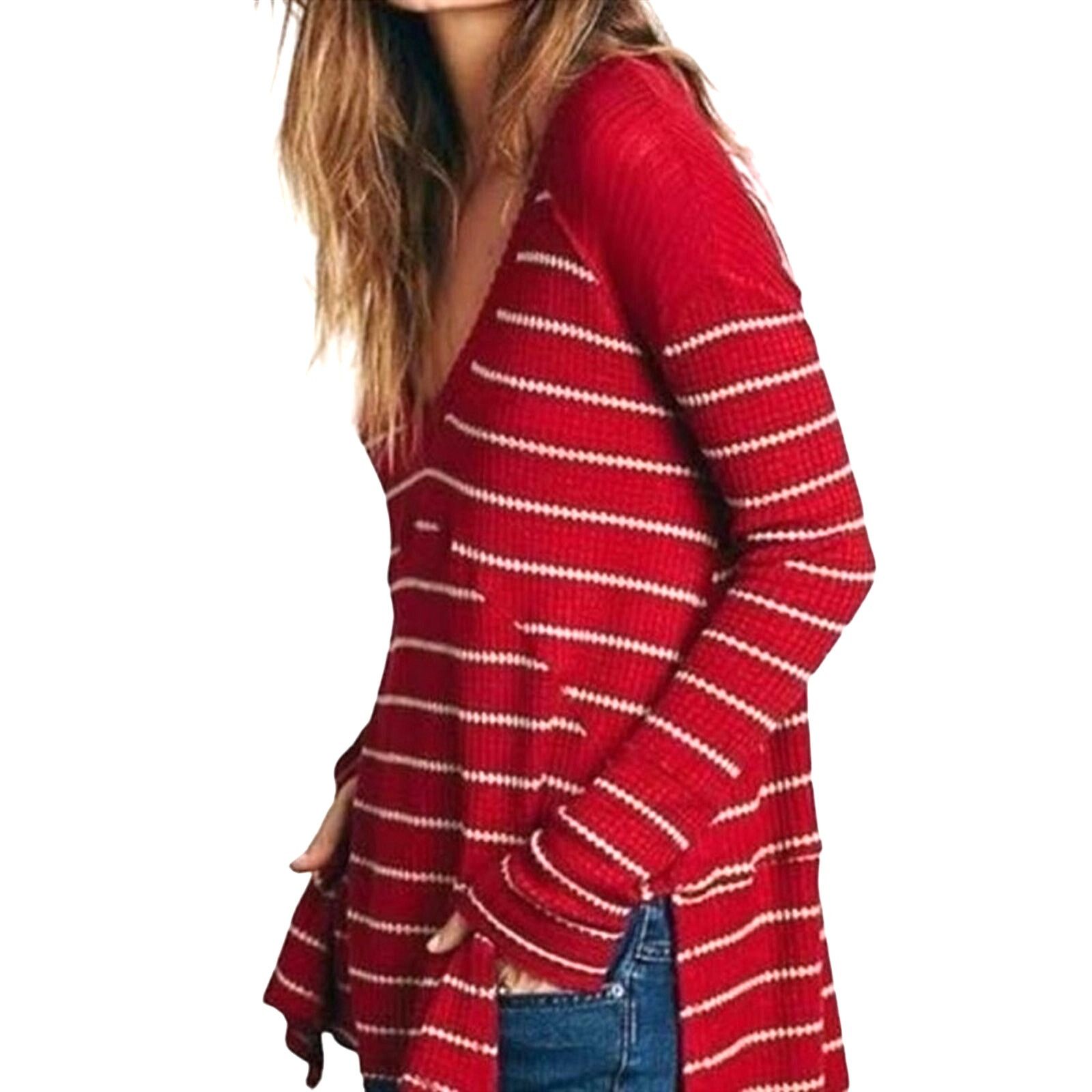 Free People Free People Top Womens Small Red Tan Stripe Grunge Boho Size S / US 4 / IT 40 - 1 Thumbnail