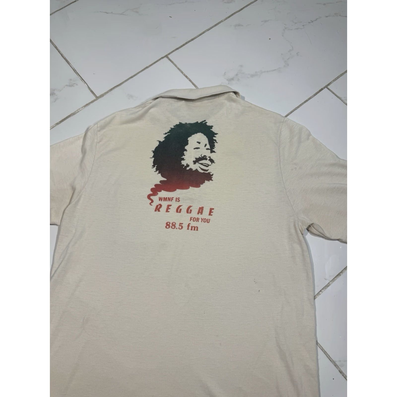 Vintage VINTAGE 70s WMNF Reggae Radio Tampa Bay White Polo Shirt Large Size US L / EU 52-54 / 3 - 3 Thumbnail