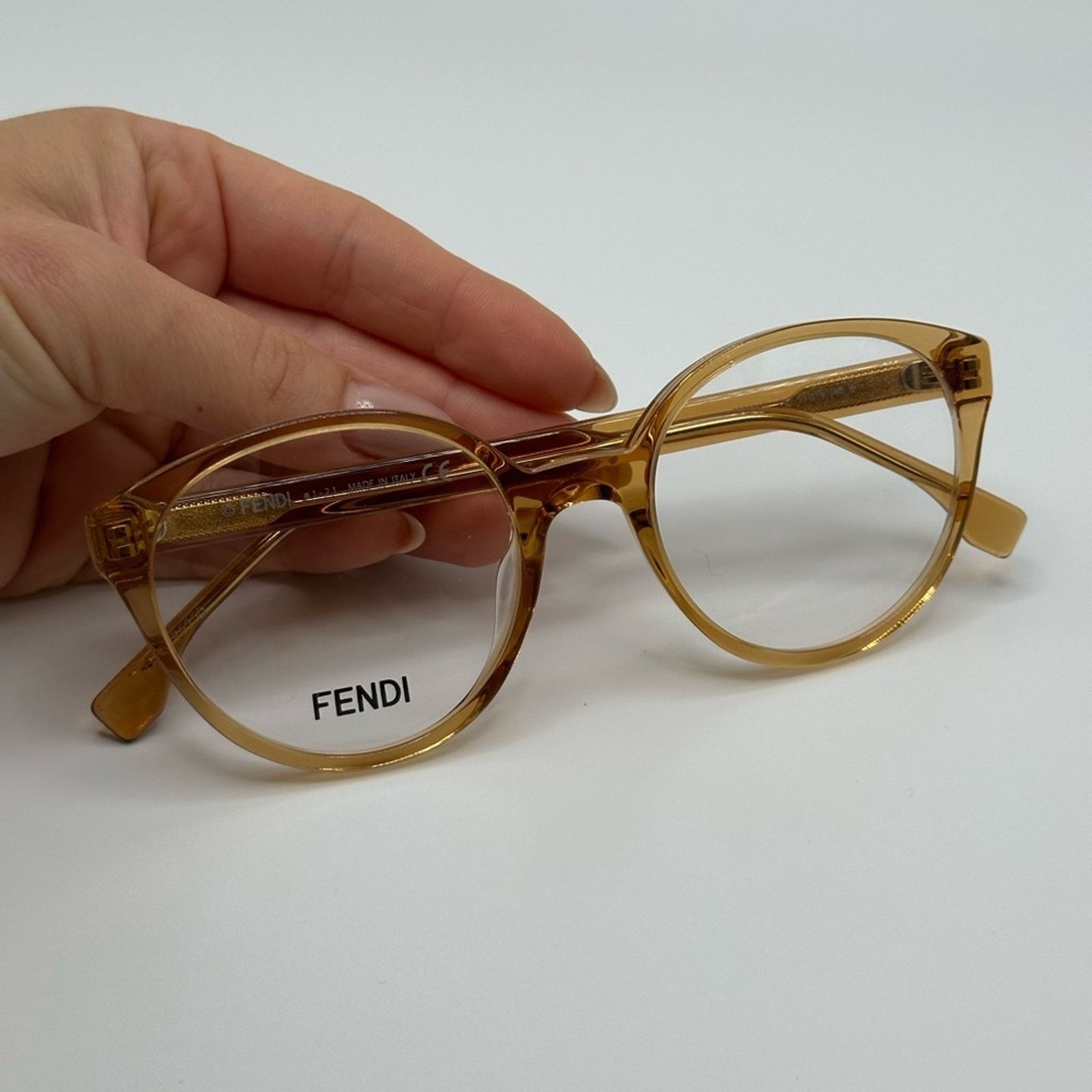 Fendi NEW FENDI FE50015I 057 Transparent Cognac Unisex Eyeglasses Size ONE SIZE - 6 Thumbnail