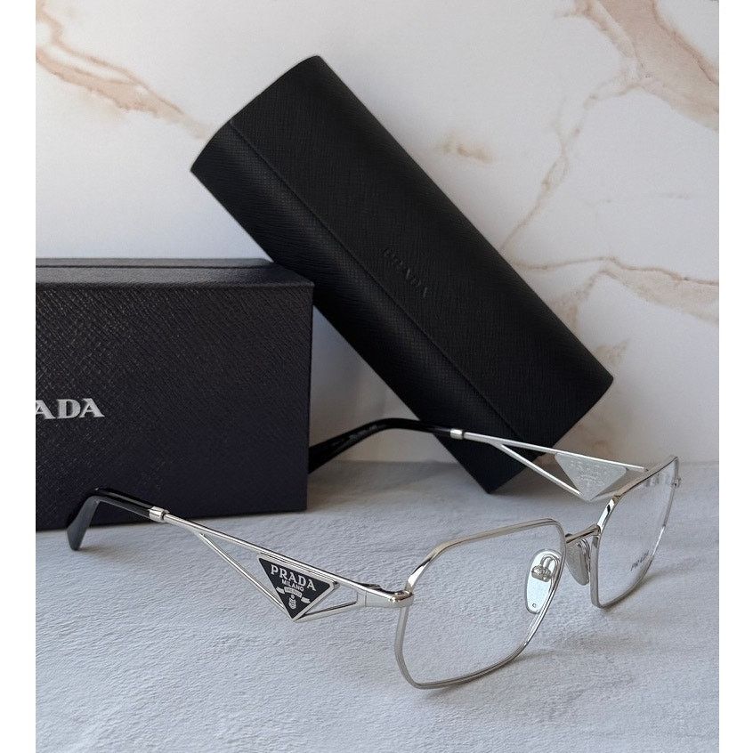Prada NEW Prada PR A53V Silver Hexagon Unisex Eyeglasses Frames Size ONE SIZE - 1 Thumbnail
