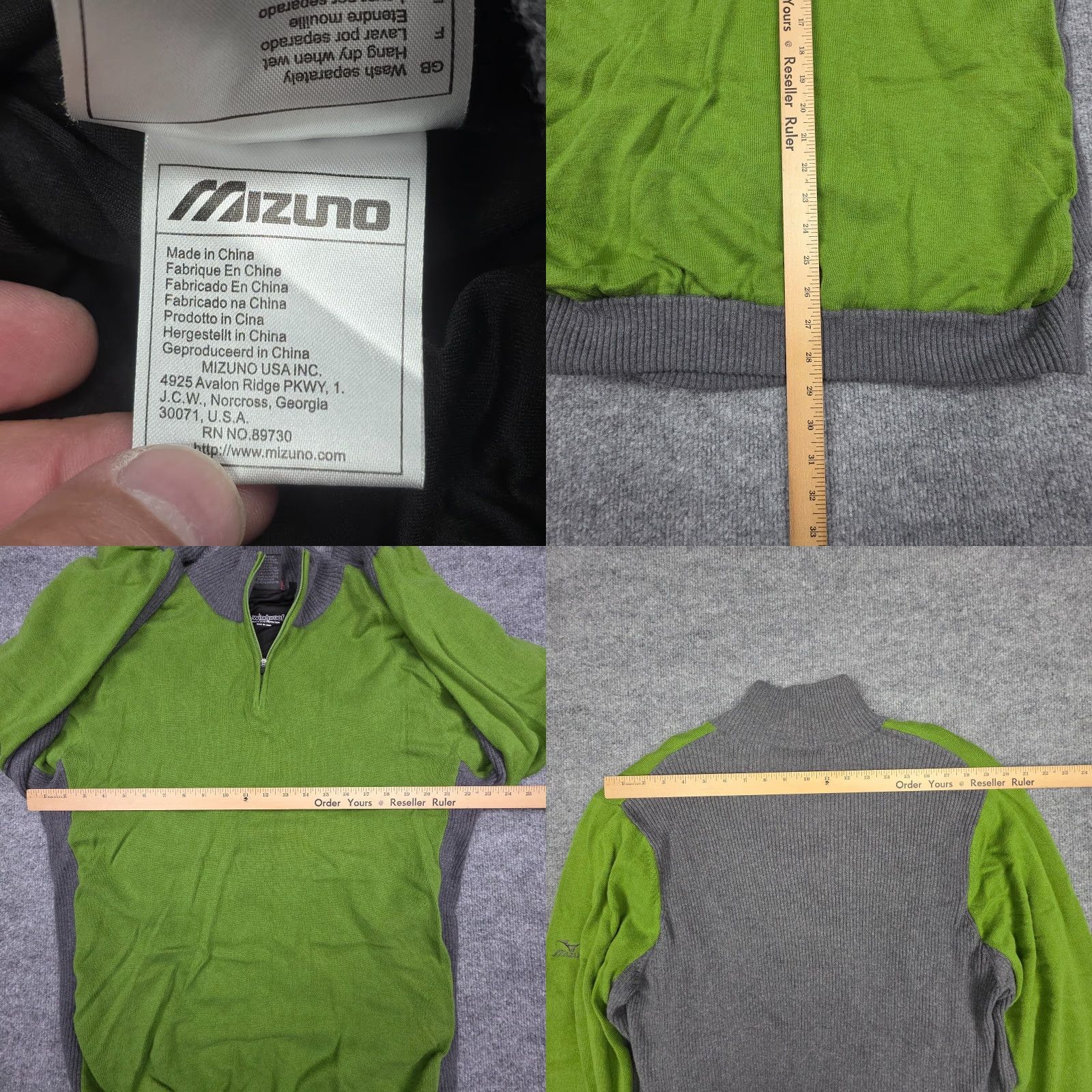 Mizuno Mizuno Windlite Sweater Men's XL Green Gray 1/4 Zip Lined Windproof High Neck Pullover Size US XL / EU 56 / 4 - 8 Thumbnail