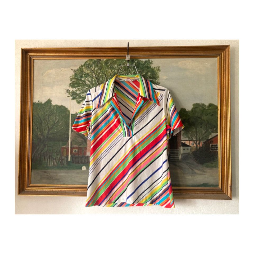 Neiman Marcus 70’s Neiman Marcus Vibrant Striped Polo Shirt Size S / US 4 / IT 40 - 1 Thumbnail