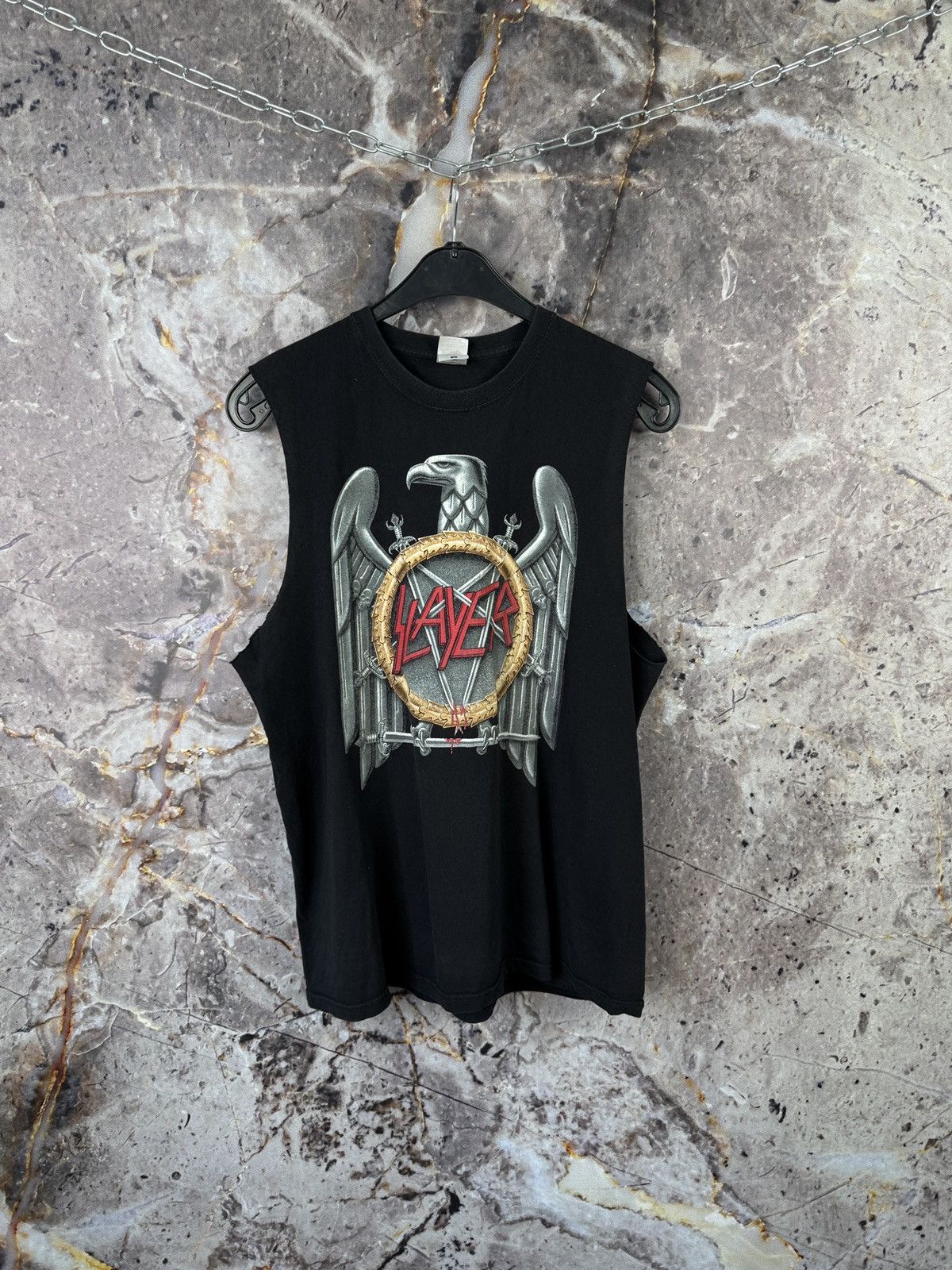 Band Tees Men’s Slayer Sleeveless T-Shirt Rock Band Size Large Size US L / EU 52-54 / 3 - 1 Thumbnail
