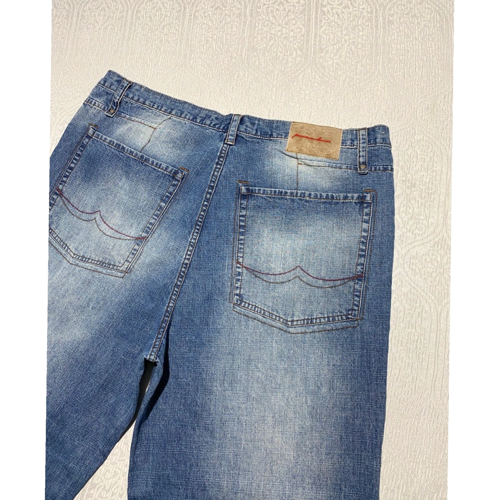 Denime Attitude Premium Denim Jeans Men 46 Blue Relaxed Fit 5-Pocket Denim Ramie Cotton Distressed Logo Button Zip Wide-Leg Jeans Mens Size US 30 / EU 46 - 2 Thumbnail