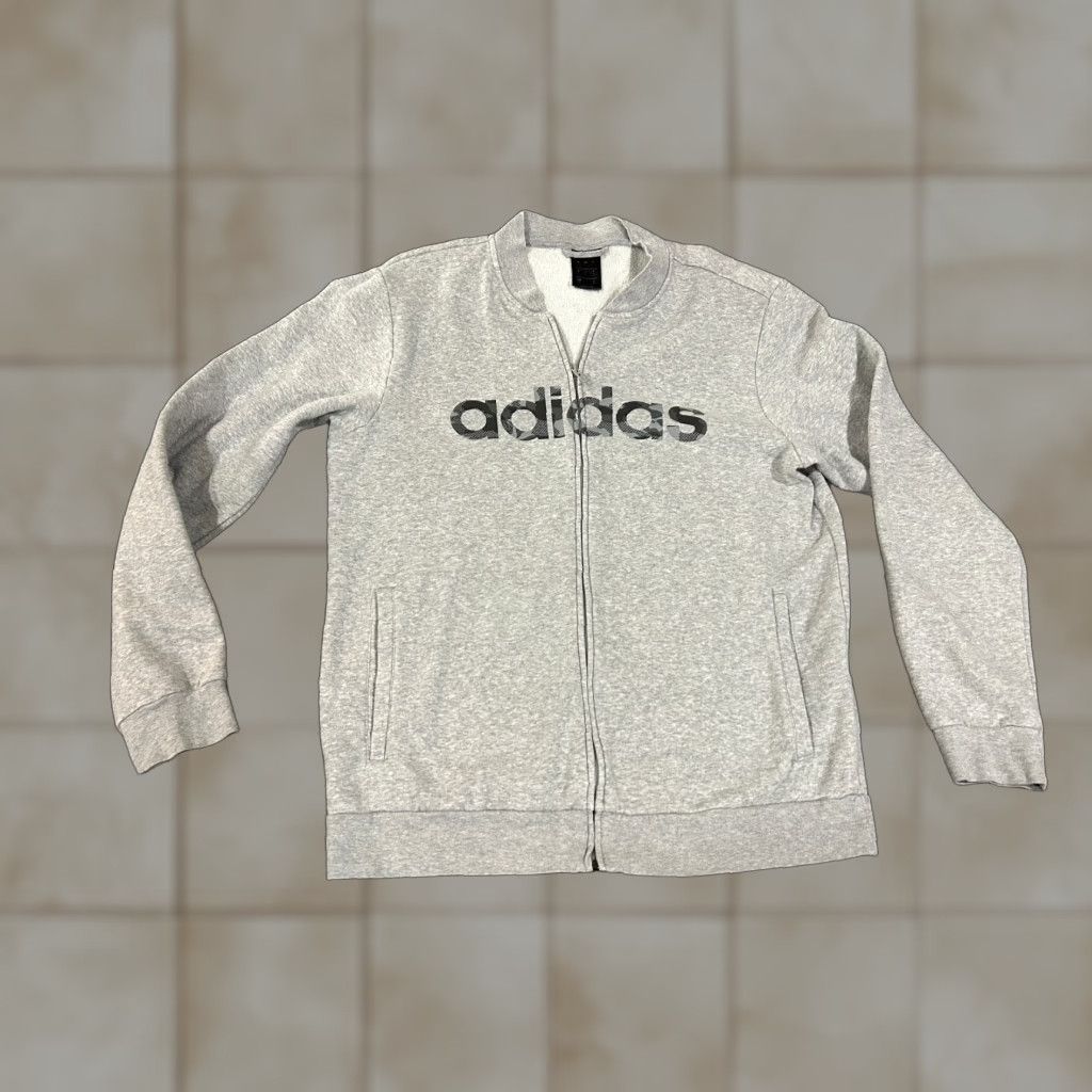 Adidas Adidas Full Zip Jacket Mens Large Gray Fleece Track Hoodie Stand-Up Collar Casual Activewear Size US L / EU 52-54 / 3 - 1 Thumbnail