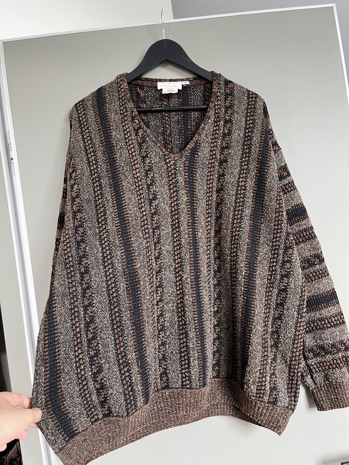 Ermenegildo Zegna Ermenegildo Zegna Chunky Brown heavy Knit Wool Sweater Size US XL / EU 56 / 4 - 4 Thumbnail