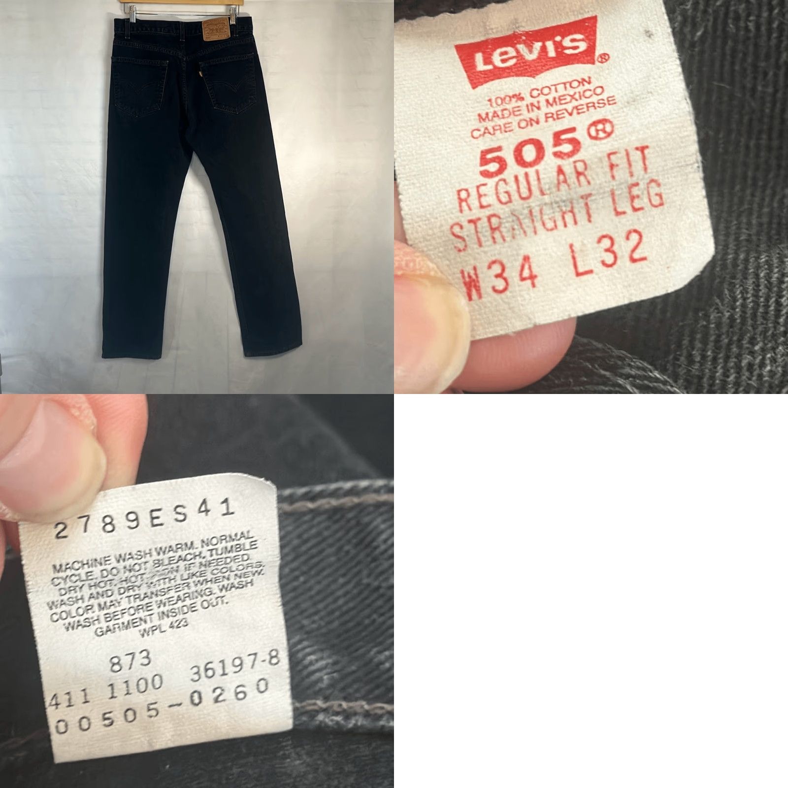 Levi's Levi’s 505 Mens Black Jeans Straight Regular Fit 34x32 100% Cotton Jeans Men Black Straight Leg 34 Mens Size US 34 / EU 50 - 8 Thumbnail