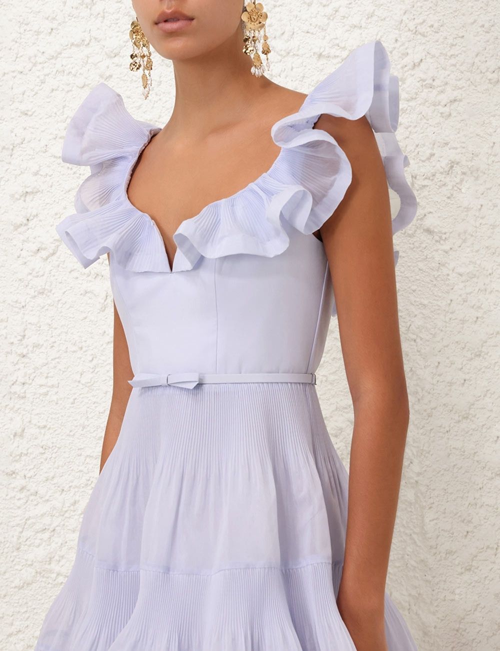 Zimmermann oc11z1025 Pleated Frill Mini Dress in Light Blue Size M / US 6-8 / IT 42-44 - 5 Thumbnail