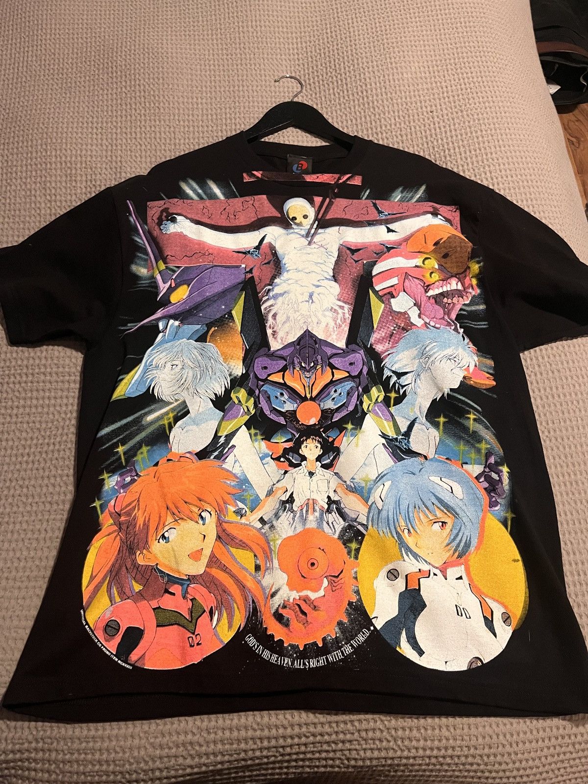 image of Neon Genesis Evangelion Backstock Co Size XL Aop Print Shirt in Black, Men's