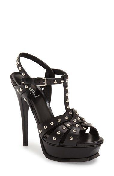 Saint Laurent Paris Saint Laurent Black Leather Studded Tribute Platform Sandals Size US 7.5 / IT 37.5 - 16 Thumbnail
