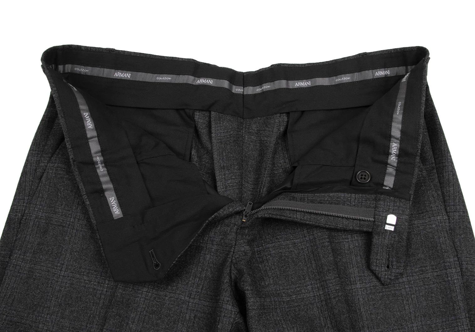 Armani Collezioni Wool Glen Check Double-Hem Pants in Charcoal Navy Size US 26 / EU 42 - 6 Thumbnail