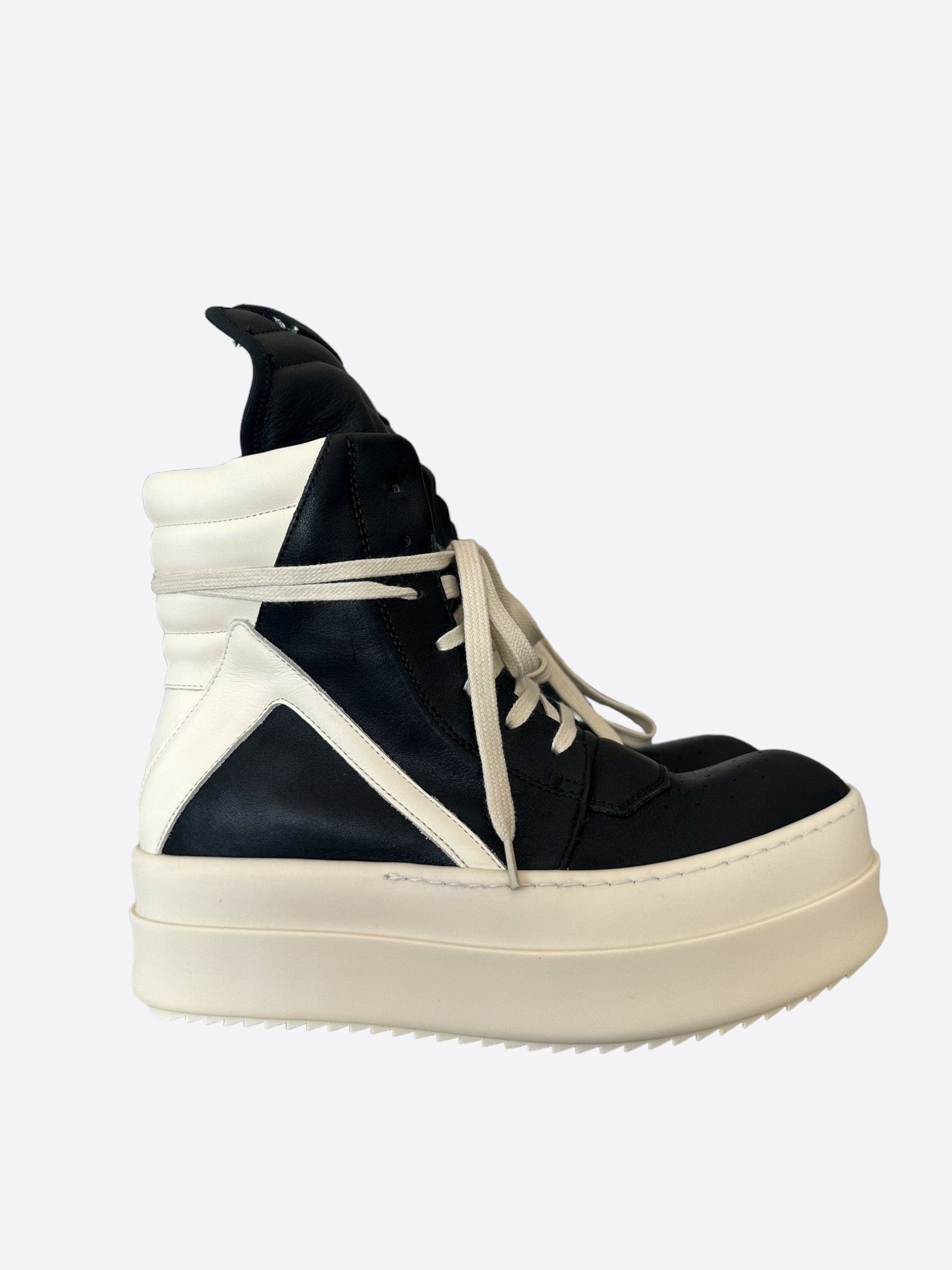 image of Rick Owens Black & White Mega Bumper Women's Geobasket Shoes (Size 6)