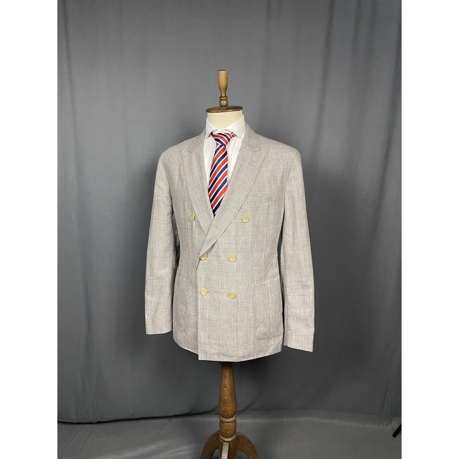 Hackett NWT GREAT Hackett Saville Row Gray Checked Linen Double Brea Size 48R - 4 Thumbnail
