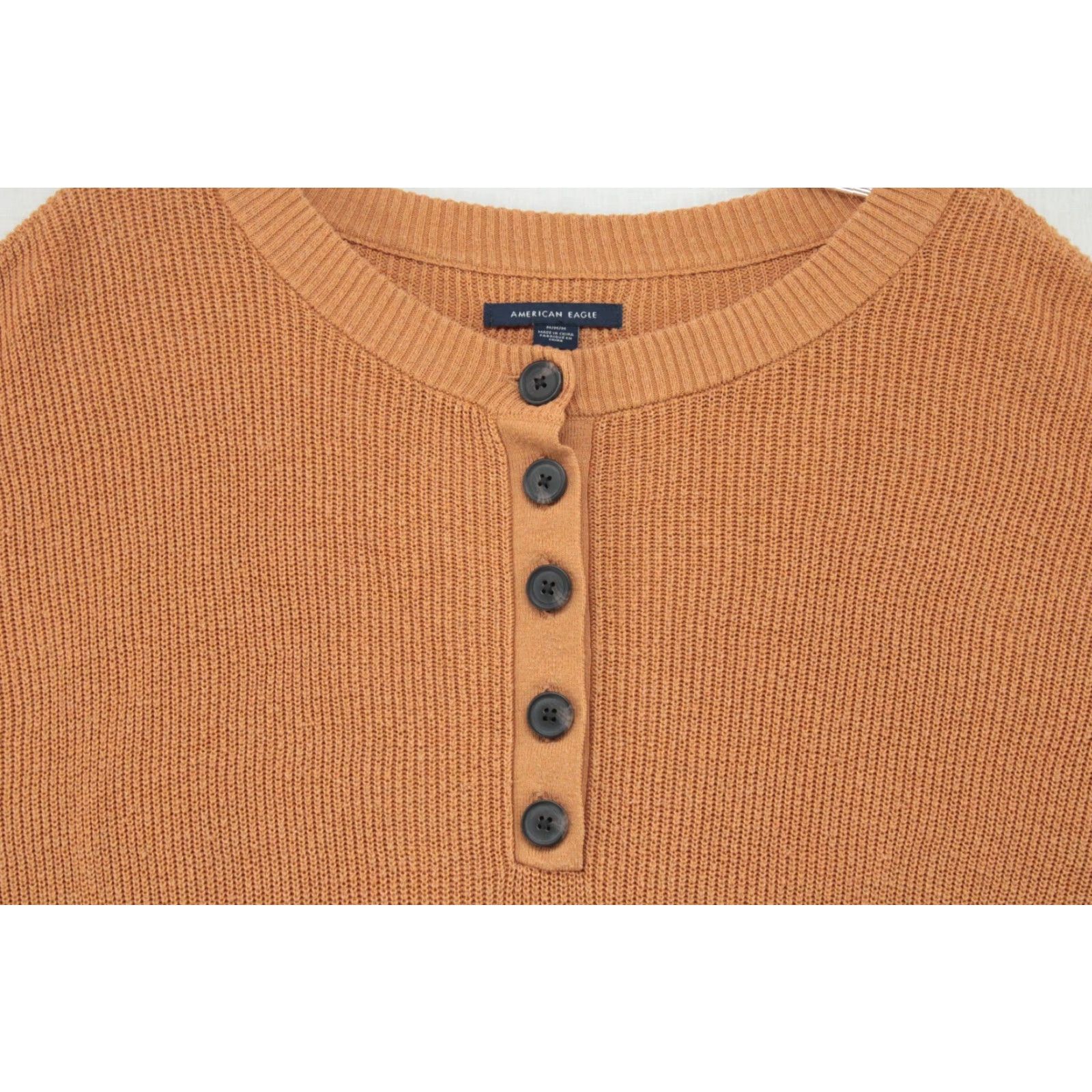 American Eagle Outfitters American Eagle Sweater Women's Medium Gold Retro Y2K Waffle Knit Textured Size M / US 6-8 / IT 42-44 - 2 Thumbnail