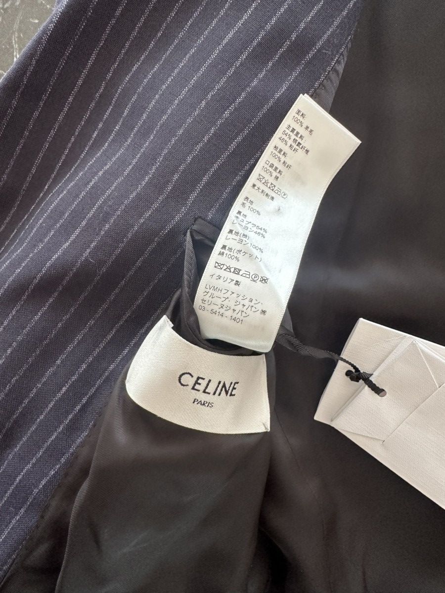 Celine × Hedi Slimane 22SS Double Breasted Navy Chalk Stripe Suit Wool Rectangle Size 44R - 18 Thumbnail