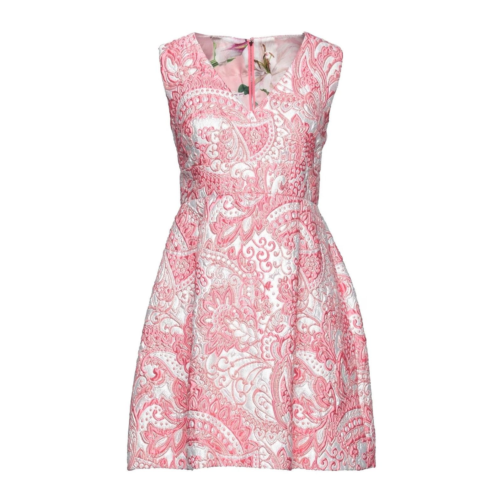 Dolce & Gabbana Dolce & Gabbana Pink Floral Jacquard Pleated Mini Dress 40 Size S / US 4 / IT 40 - 8 Thumbnail