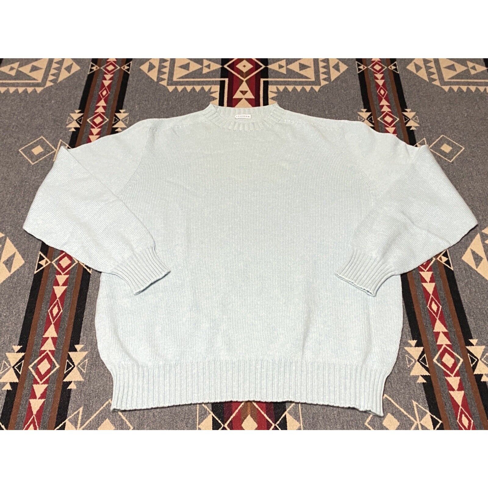 image of Vintage Trillion Light Blue Knit 100% Cashmere Silk Crewneck Sweater XL Men’S T78 in White, Men's