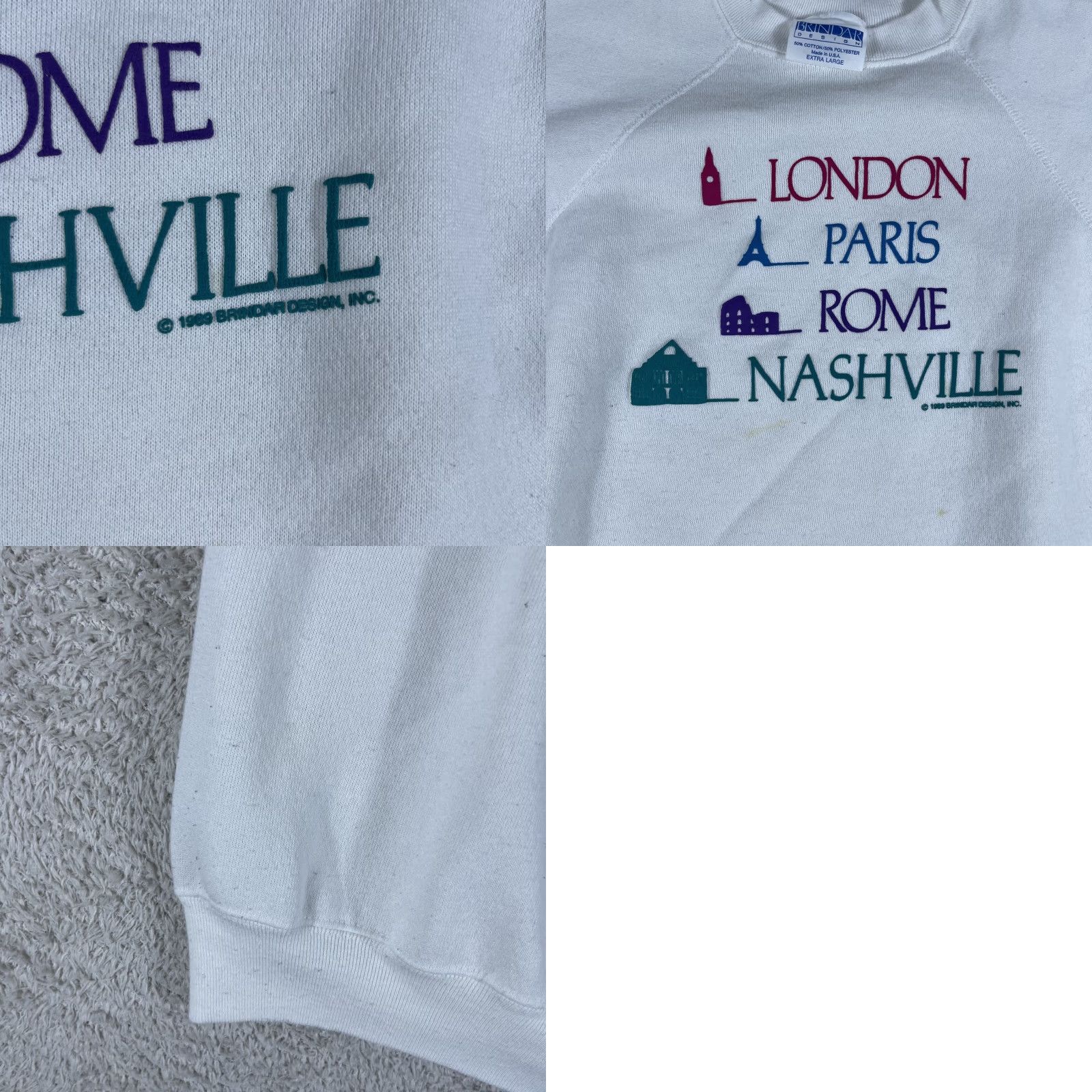Vintage VINTAGE 90's Nashville Crewneck Sweatshirt Adult XL White USA Raglan Country Sweatshirt Brindar Men Crew Neck Pullover Graphic Print Size US XL / EU 56 / 4 - 9 Thumbnail
