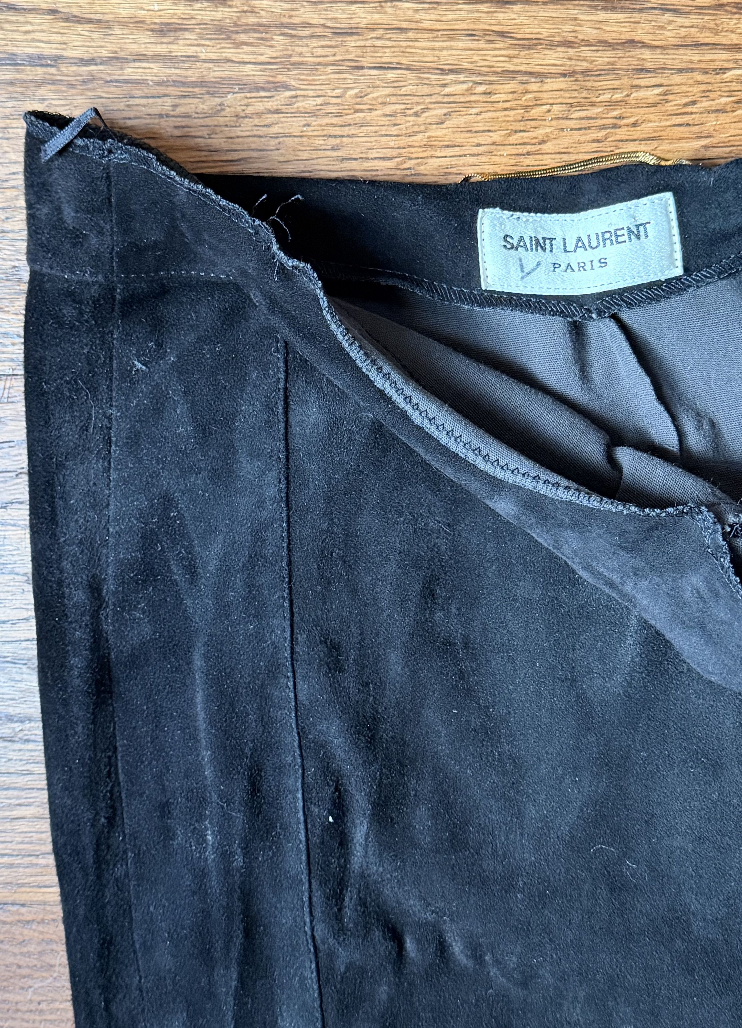 Yves Saint Laurent YSL Suede Biker Black Pant Size 26" / US 2 / IT 38 - 2 Thumbnail
