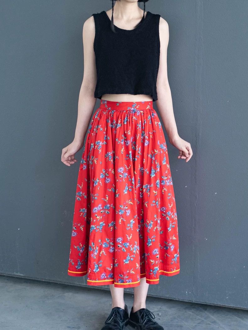 Kenzo KENZO sizeS Red floral big skirt hem half dress vintage Size 24" / US 00 / IT 34 - 7 Thumbnail