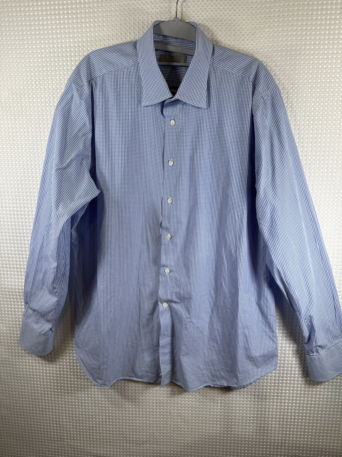 Canali Canali Blue Mini Check Dress Shirt – Made in Italy Size US XL / EU 56 / 4 - 1 Thumbnail