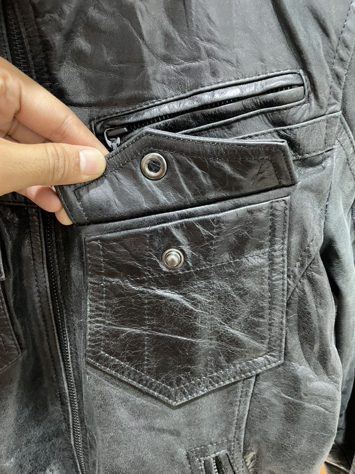 14th Addiction 2000s A.S.M Japanese Brand Gas Mask Leather Jacket (Buffalo) Size US M / EU 48-50 / 2 - 9 Thumbnail