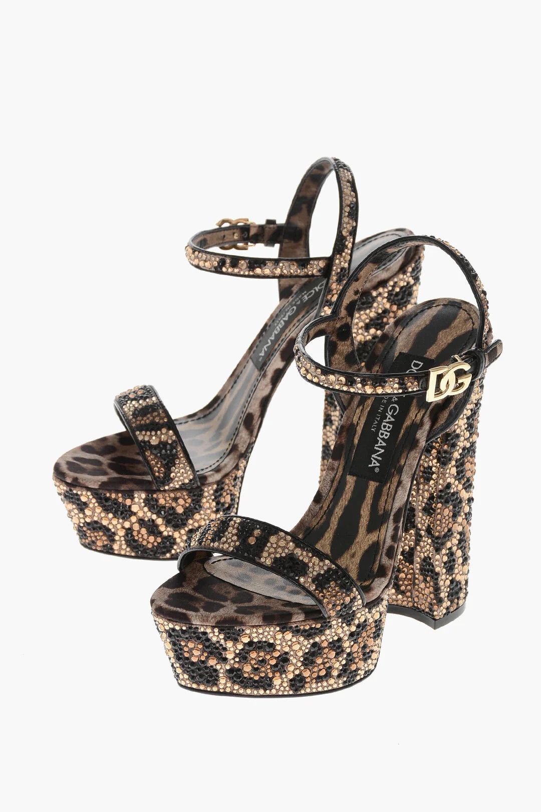 Dolce & Gabbana og1mm0426 Animalier Satin Platform Sandals in Brown Size US 7.5 / IT 37.5 - 3 Thumbnail